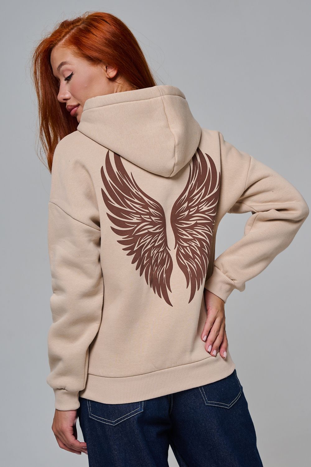 8578 толстовка женская оверсайз - бежевый+ангел