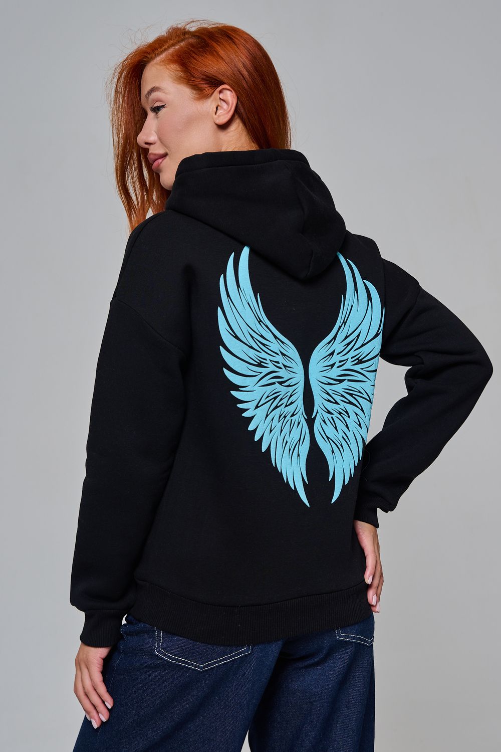 8578 толстовка женская оверсайз - черный+ангел