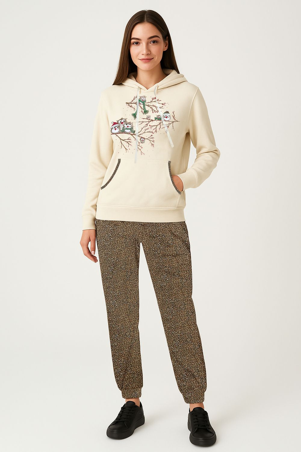 Женский домашний костюм брюками и кофтой 226 - бежевый