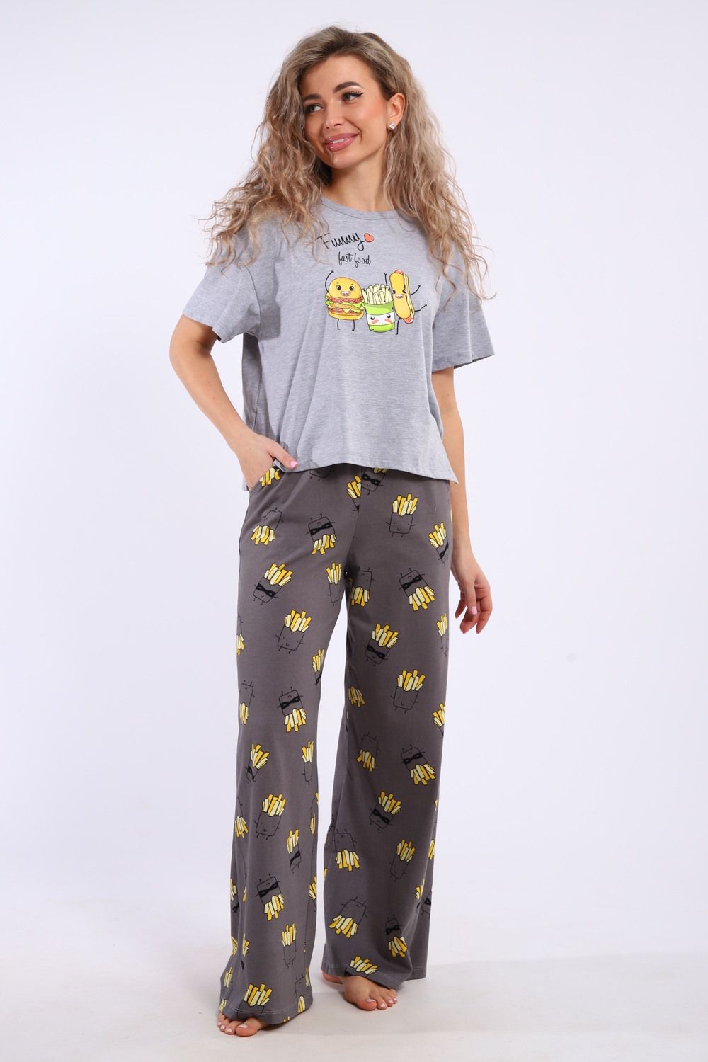 Костюм домашний арт. КД-00-007 - серый меланж/картошка фри