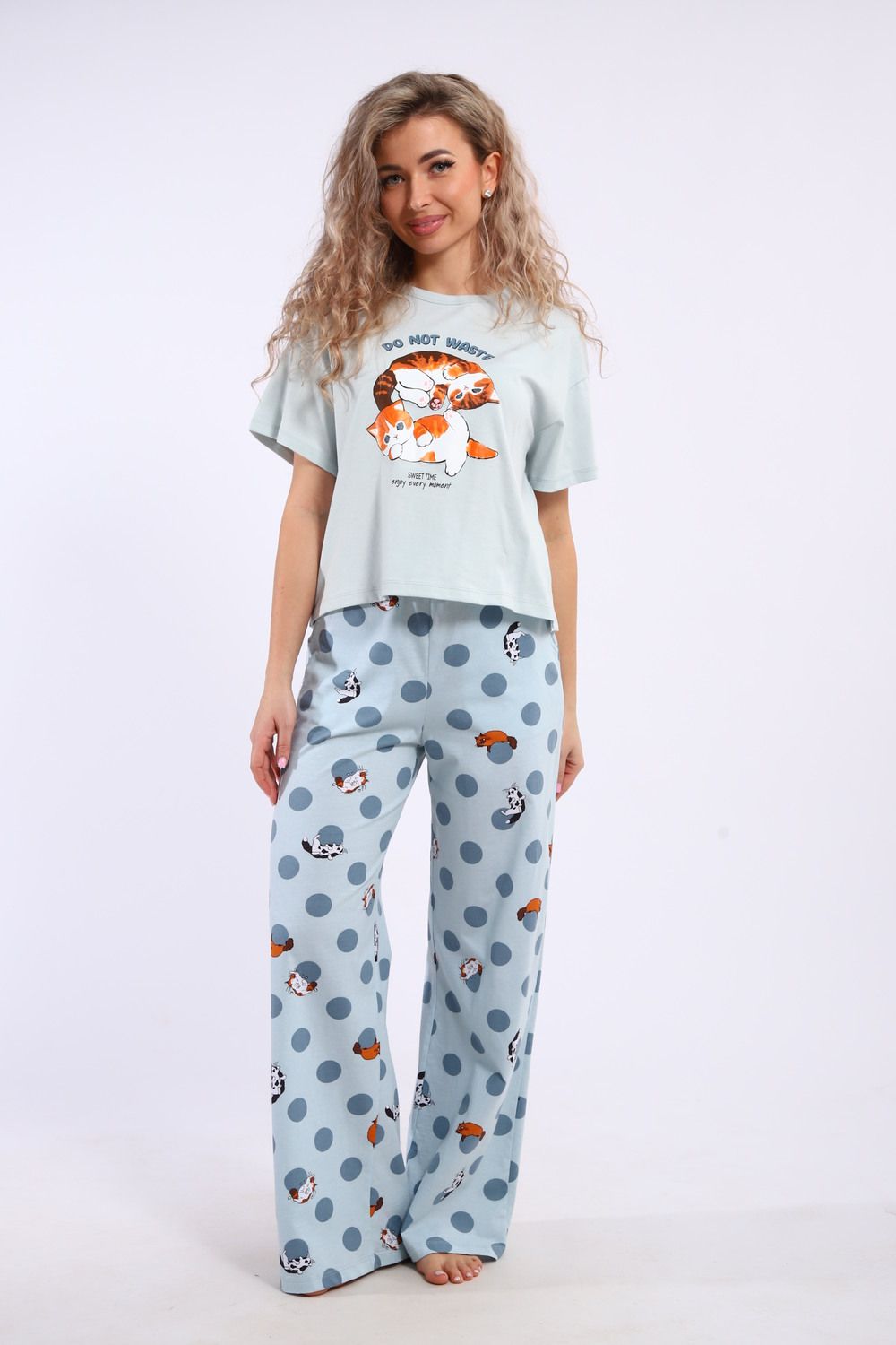 Костюм домашний арт. КД-00-007 - бирюза/котята-горошки