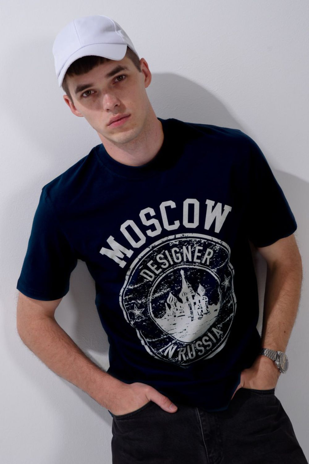 Футболка мужская 8503/1 - темно-синий+Москва
