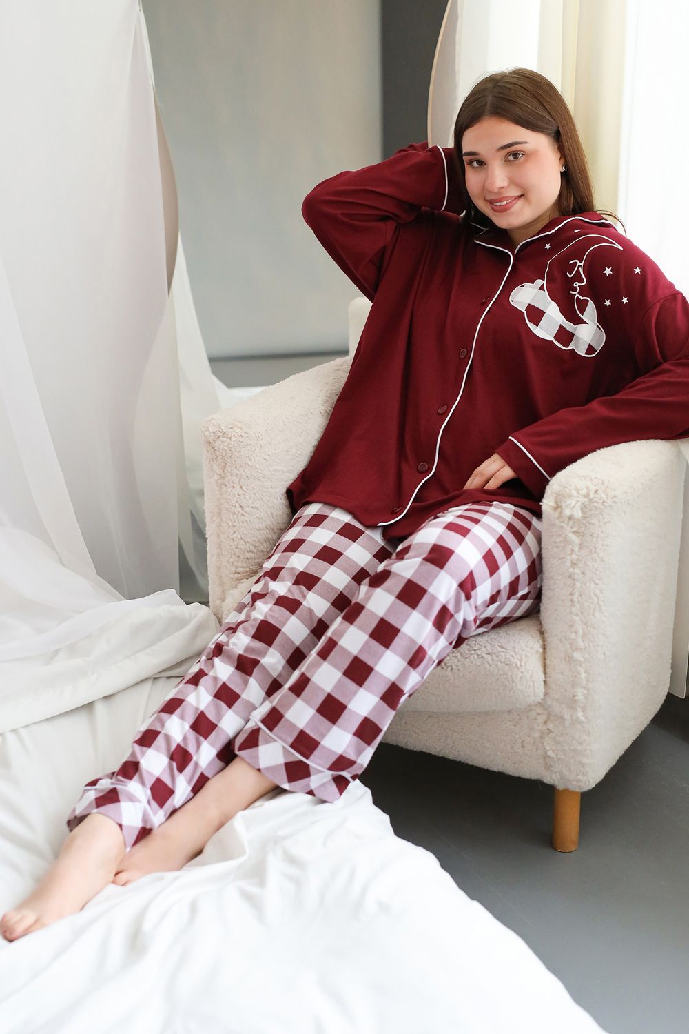 Пижама больших размеров Облако - бордовый