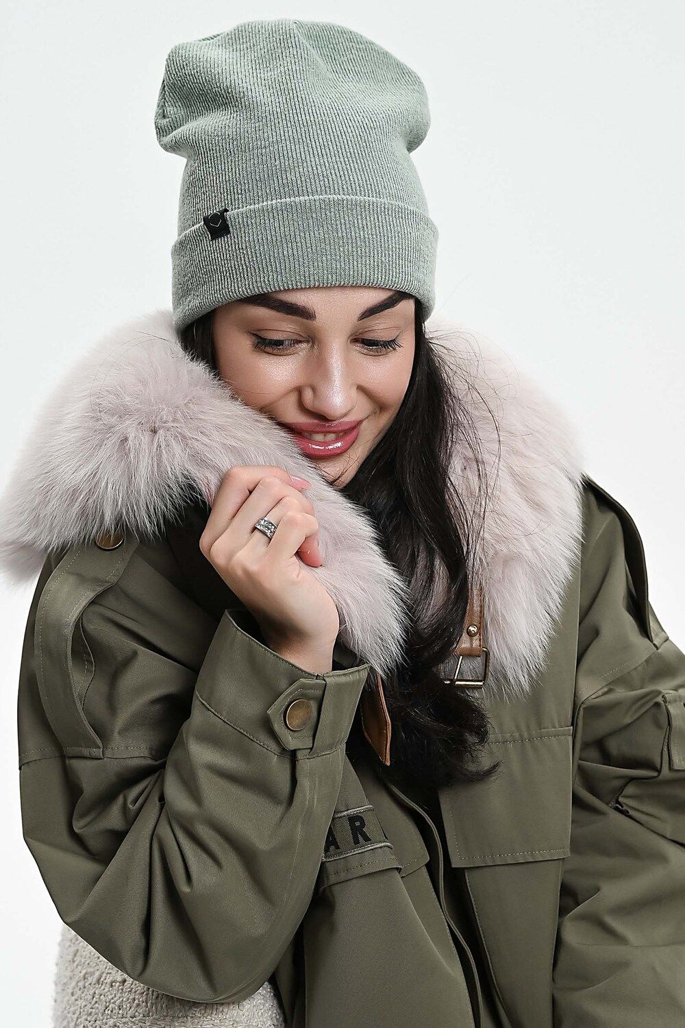 Шапка теплая в рубчик - зеленый