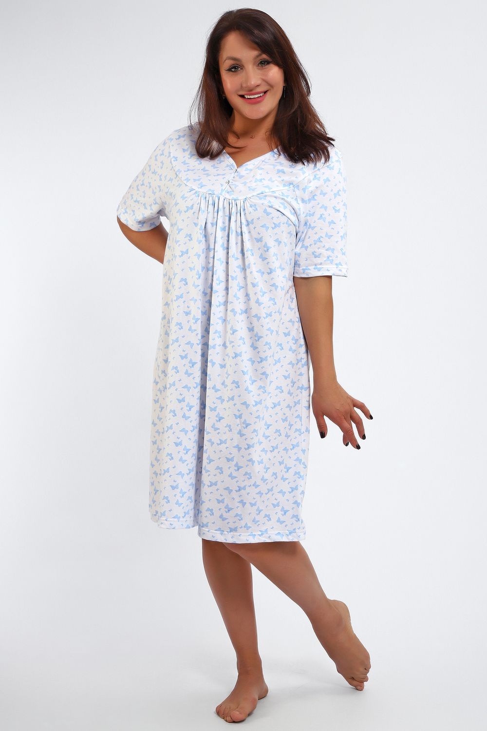 Сорочка 88126 - бабочки на белом