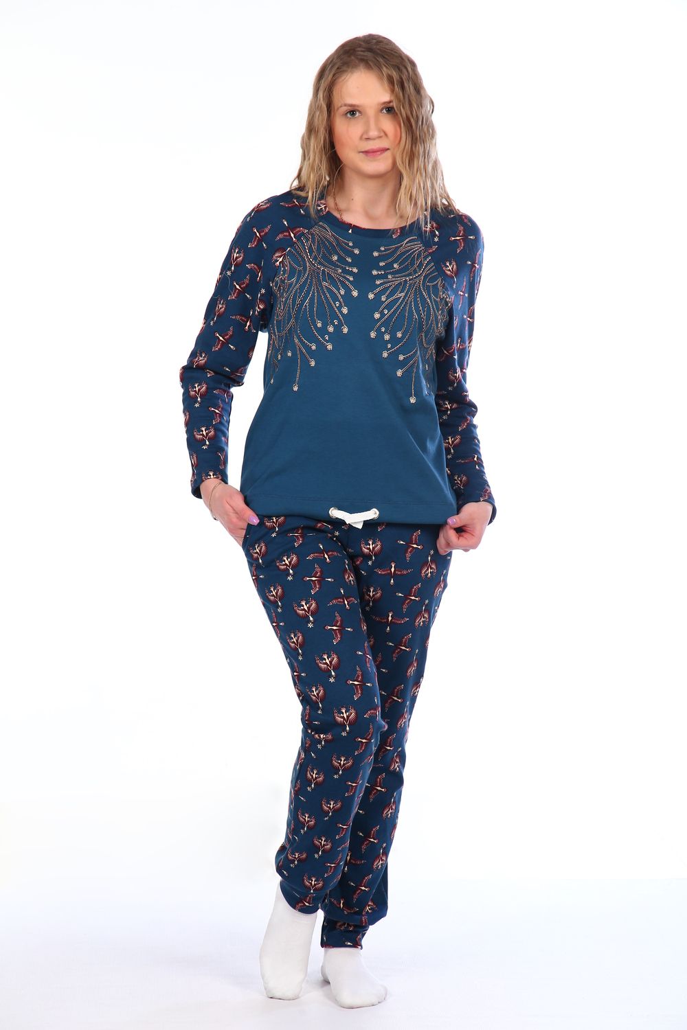 Женский домашний костюм с брюками и кофтой 146 - синий