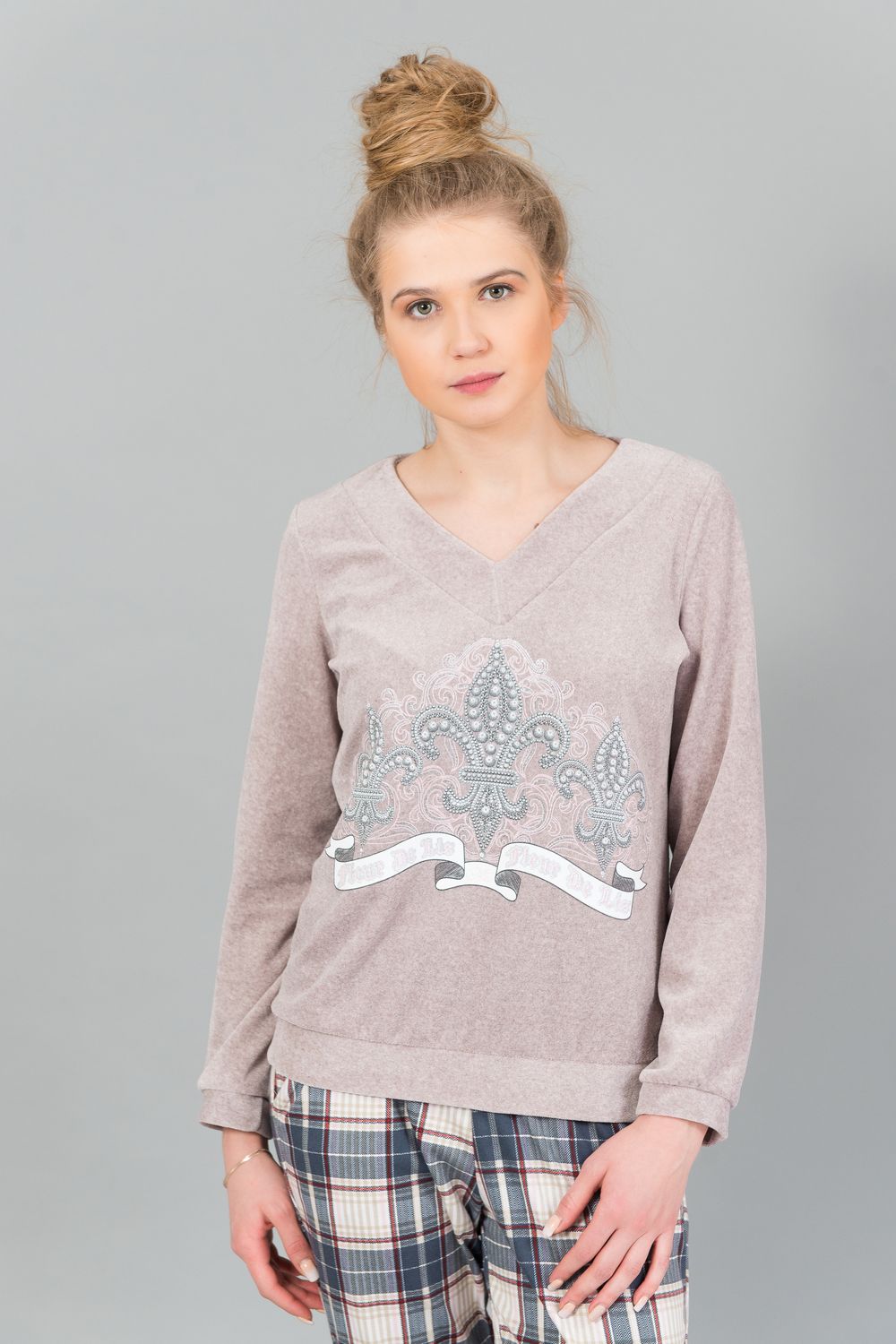 Женский домашний костюм с брюками и кофтой 178 - розовый