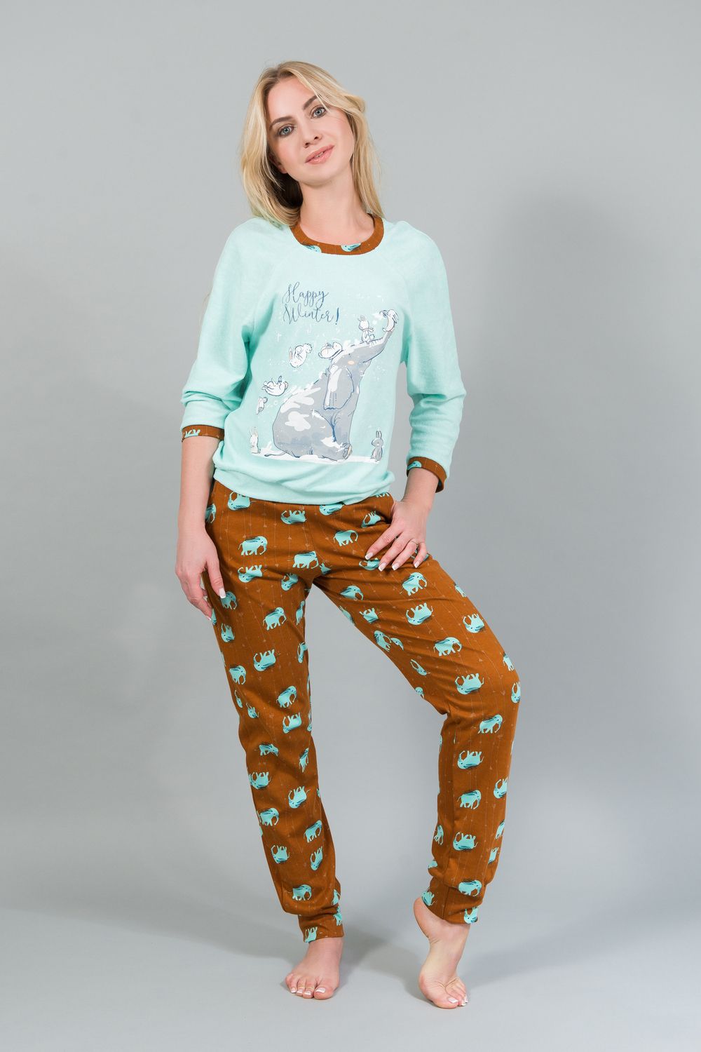 Женская пижама с брюками и кофтой 179 - ментол