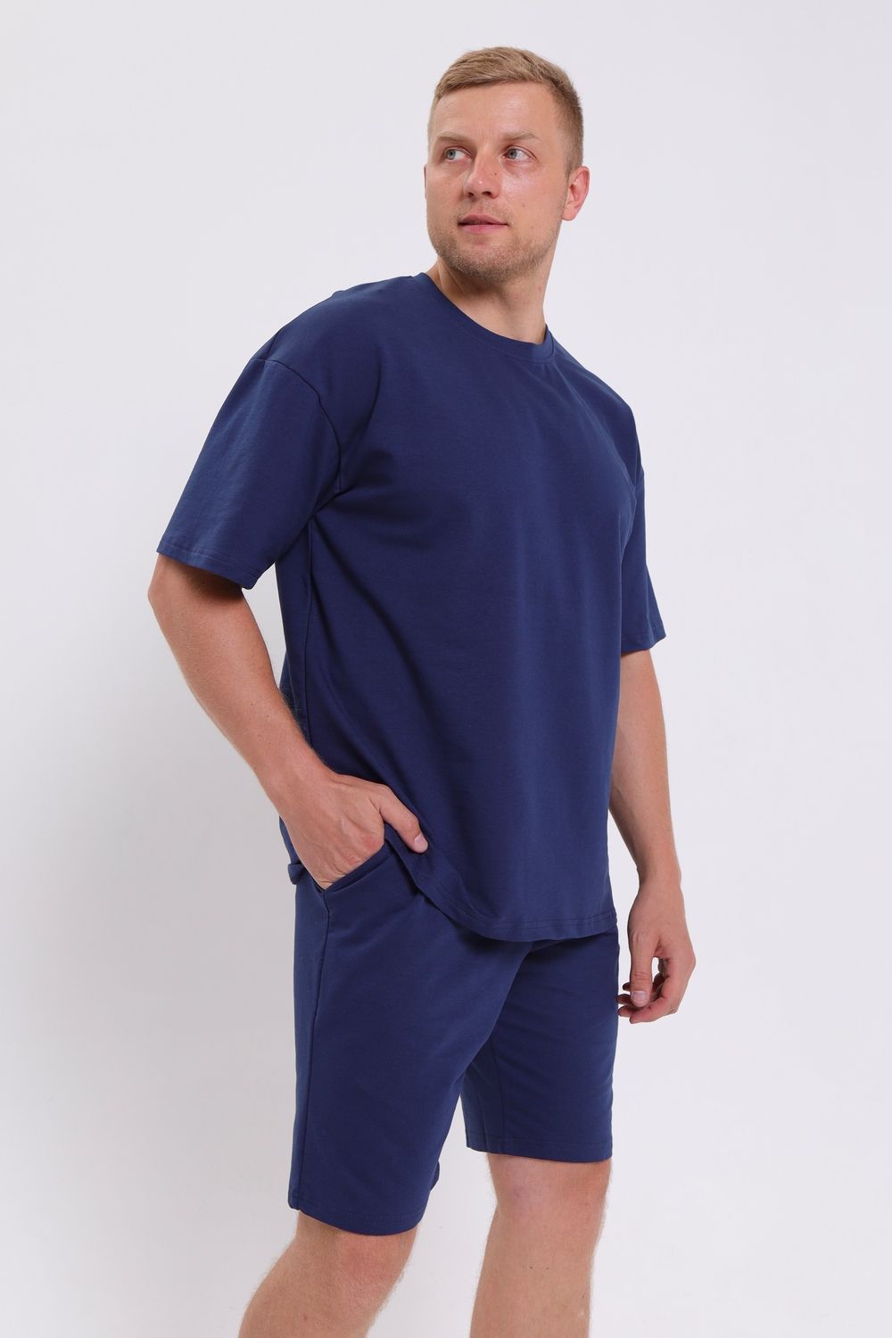 Костюм мужской футболка+шорты - синий