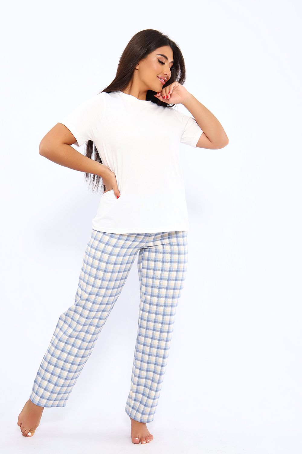 Пижама 44 - бежевый/голубой