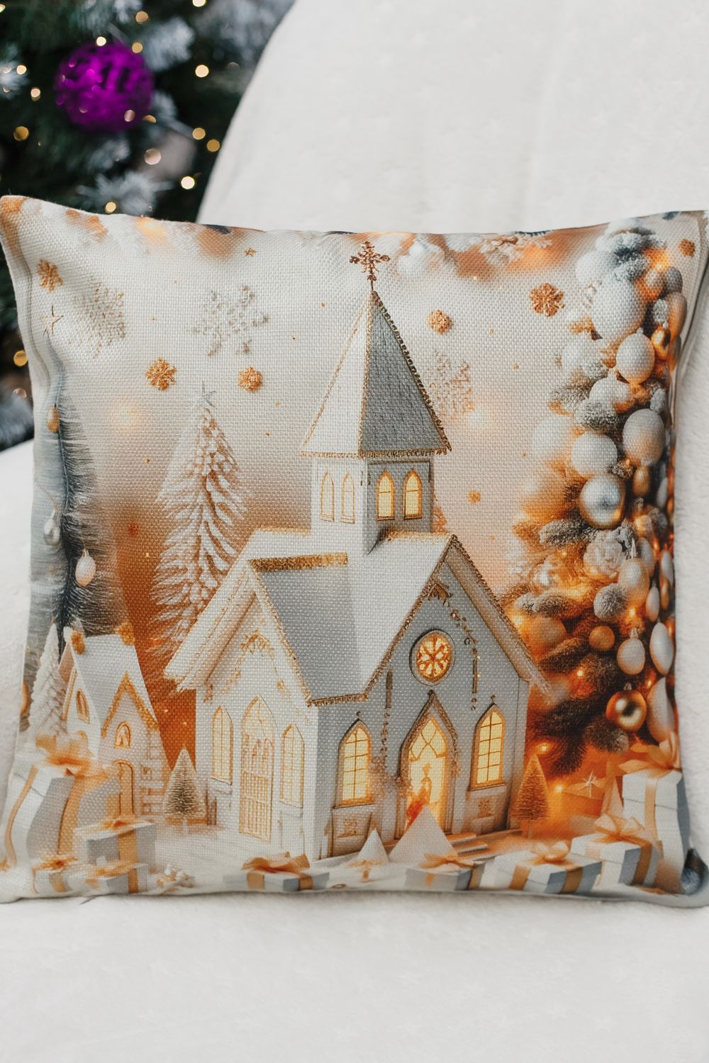 Наволочка декоративная новогодняя 2 шт рогожка - Домик
