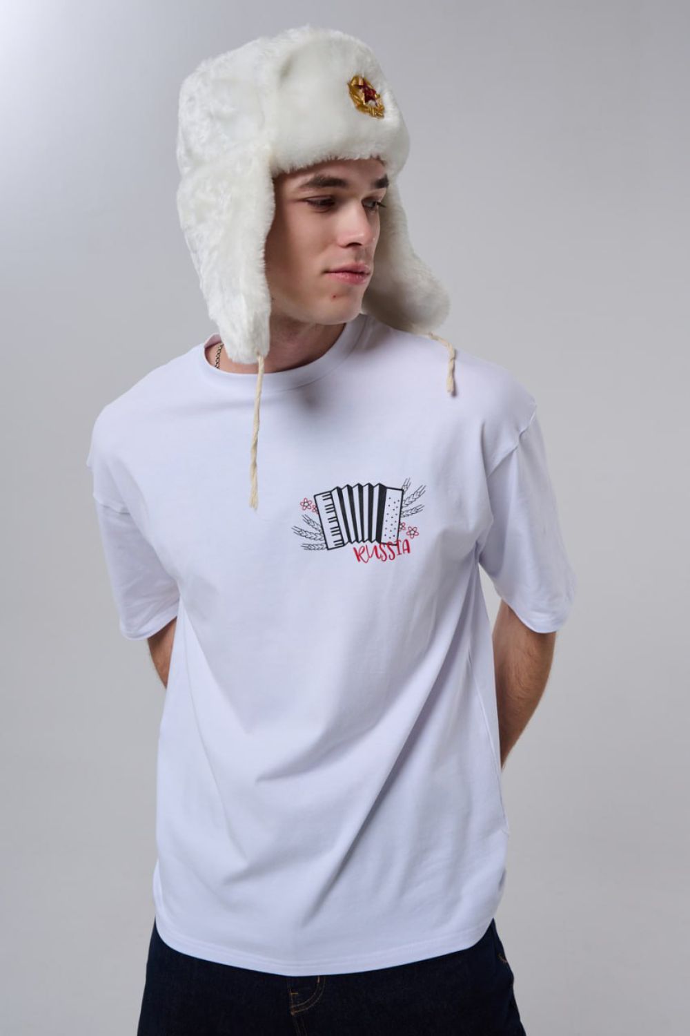 8579 футболка оверсайз мужская - белый+гармонь