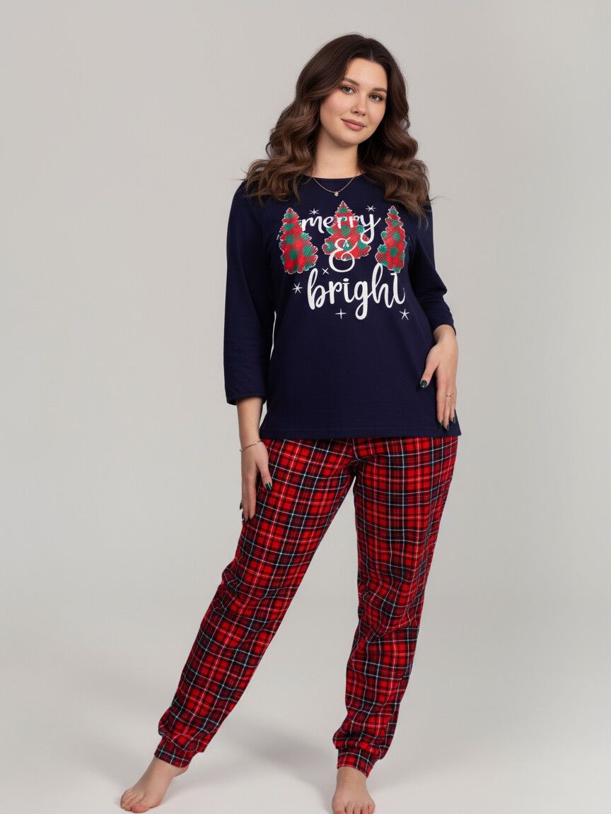 Костюм женский кулирка с брюками "ЕЛКИ" КРАСНЫЙ