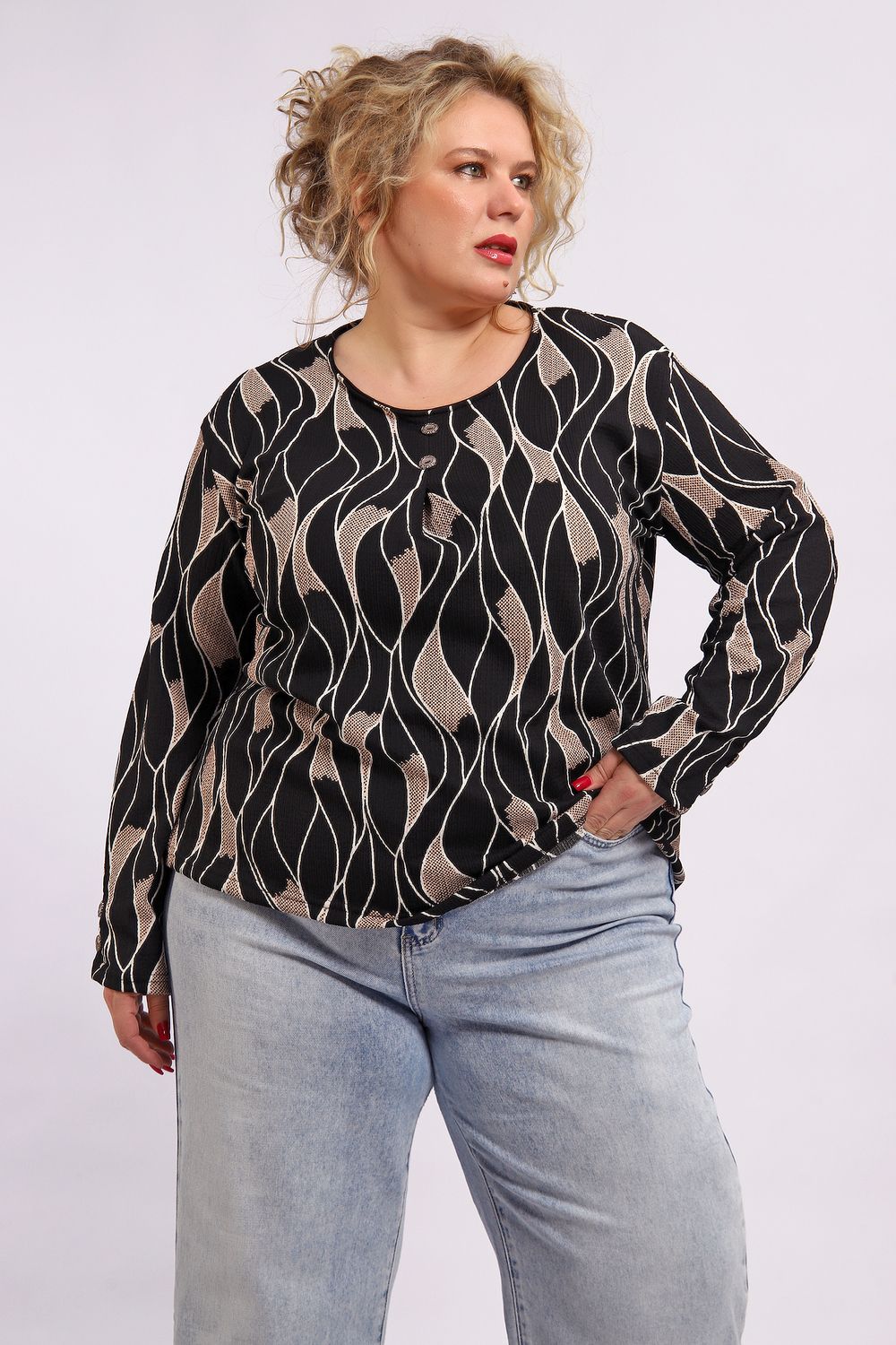 29021 Блузка женская - черно-белый