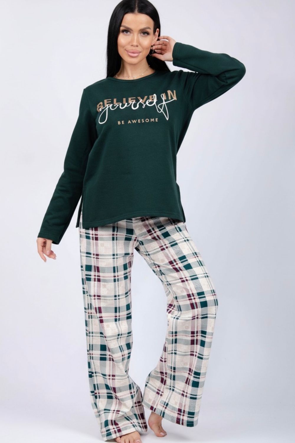 Пижама Розали - зеленый, беж