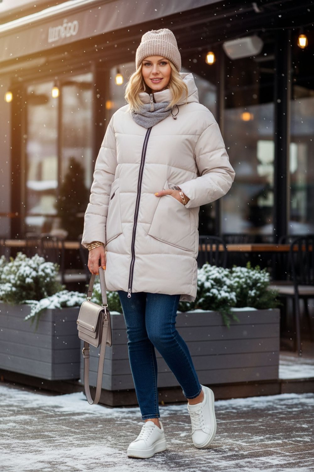 Куртка зимняя большие размеры, арт.2832 - светло-бежевый