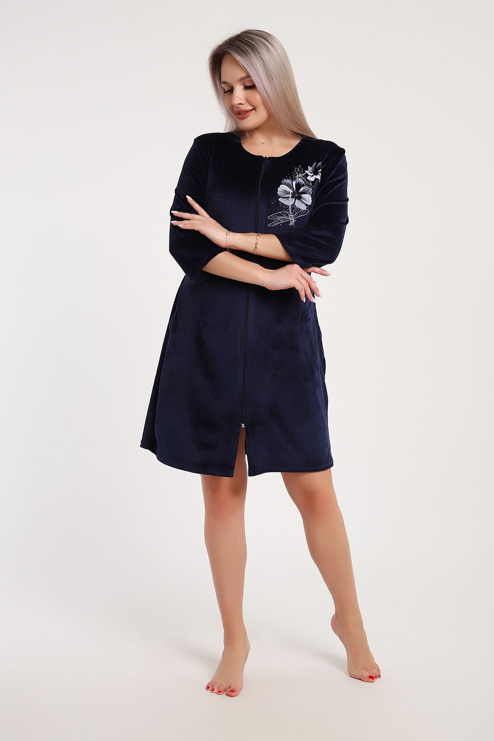 Халат велюровый 526 - синий