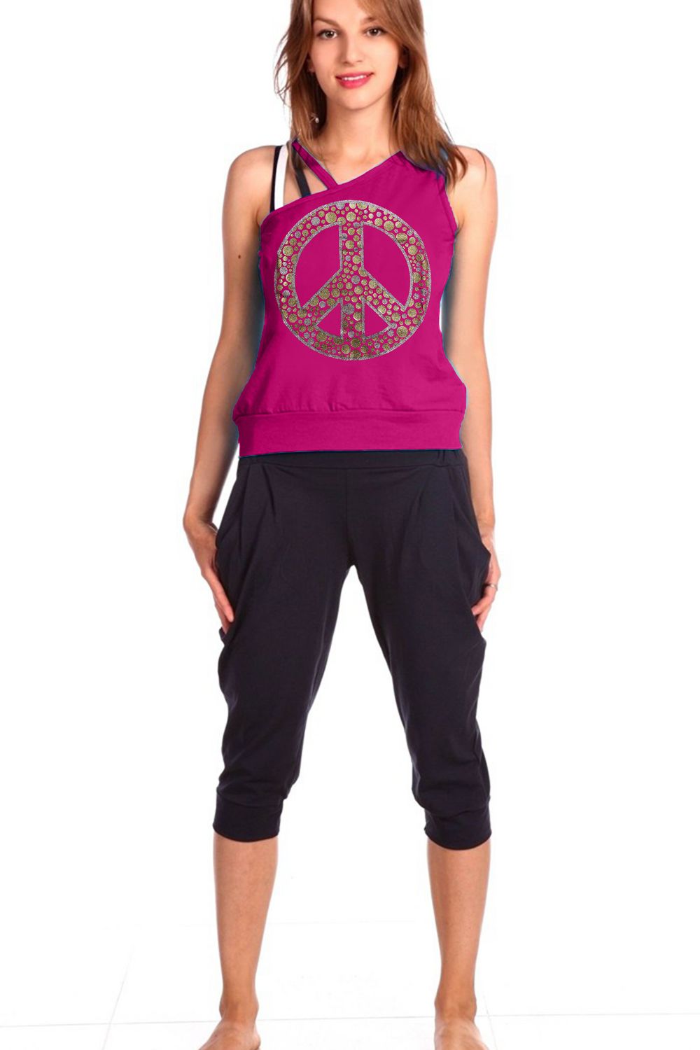 Женский домашний костюм с бриджами и майкой 33 - темно-розовый