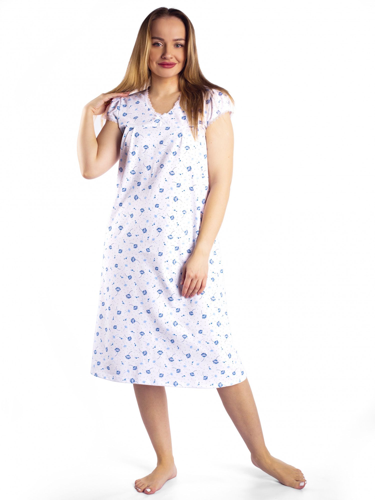 Ночная сорочка женская кулирка НОЧЬ ЗОНТИК ГОЛУБОЙ