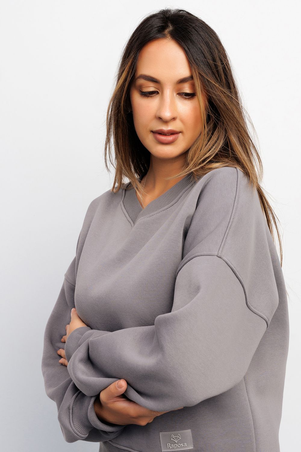 Свитшот худи оверсайз кофта с начесом 387LGR - светло-серый