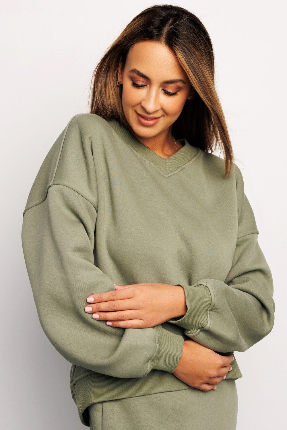 Свитшот худи оверсайз кофта с начесом 387KHK - хаки