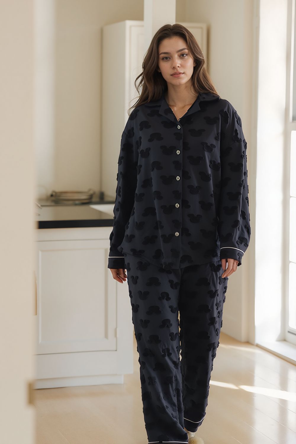 Теплая трикотажная пижама с брюками Мишки - графит