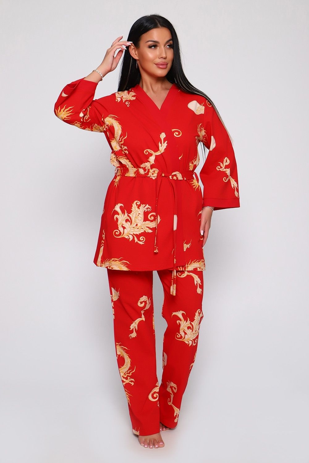 Пеньюар тройка Драконы 929 - красный