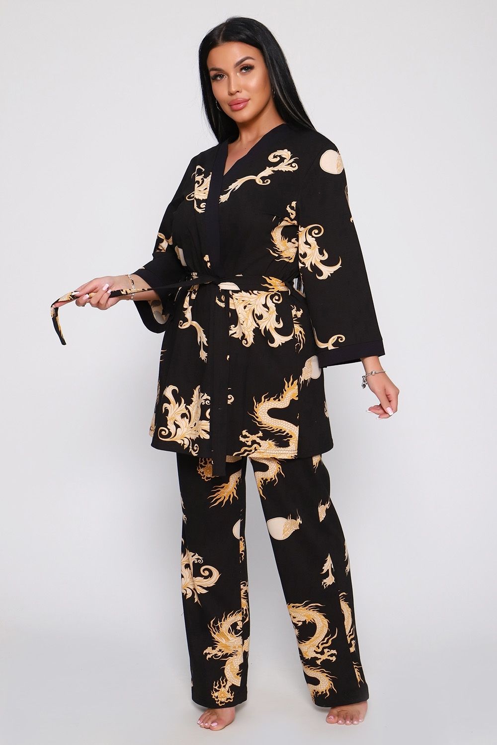 Пеньюар тройка Драконы 929 - черный