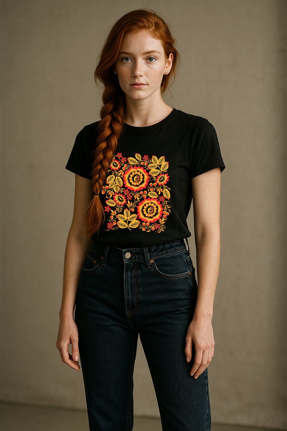 8589 футболка унисекс - черная+хохлома