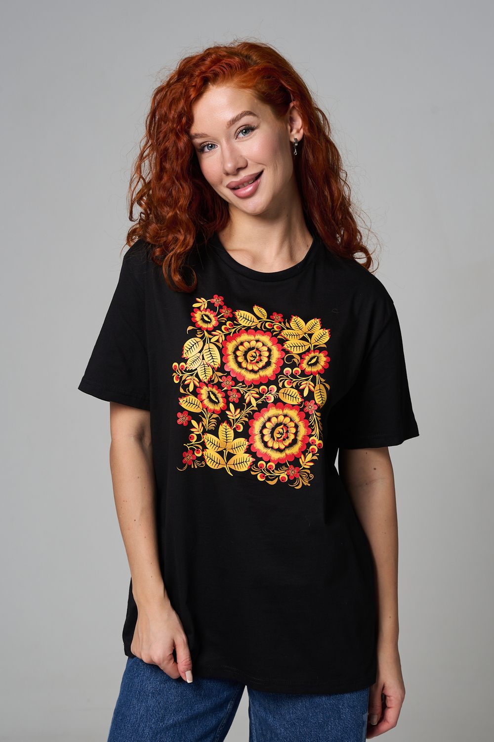 8589 футболка унисекс - черная+хохлома