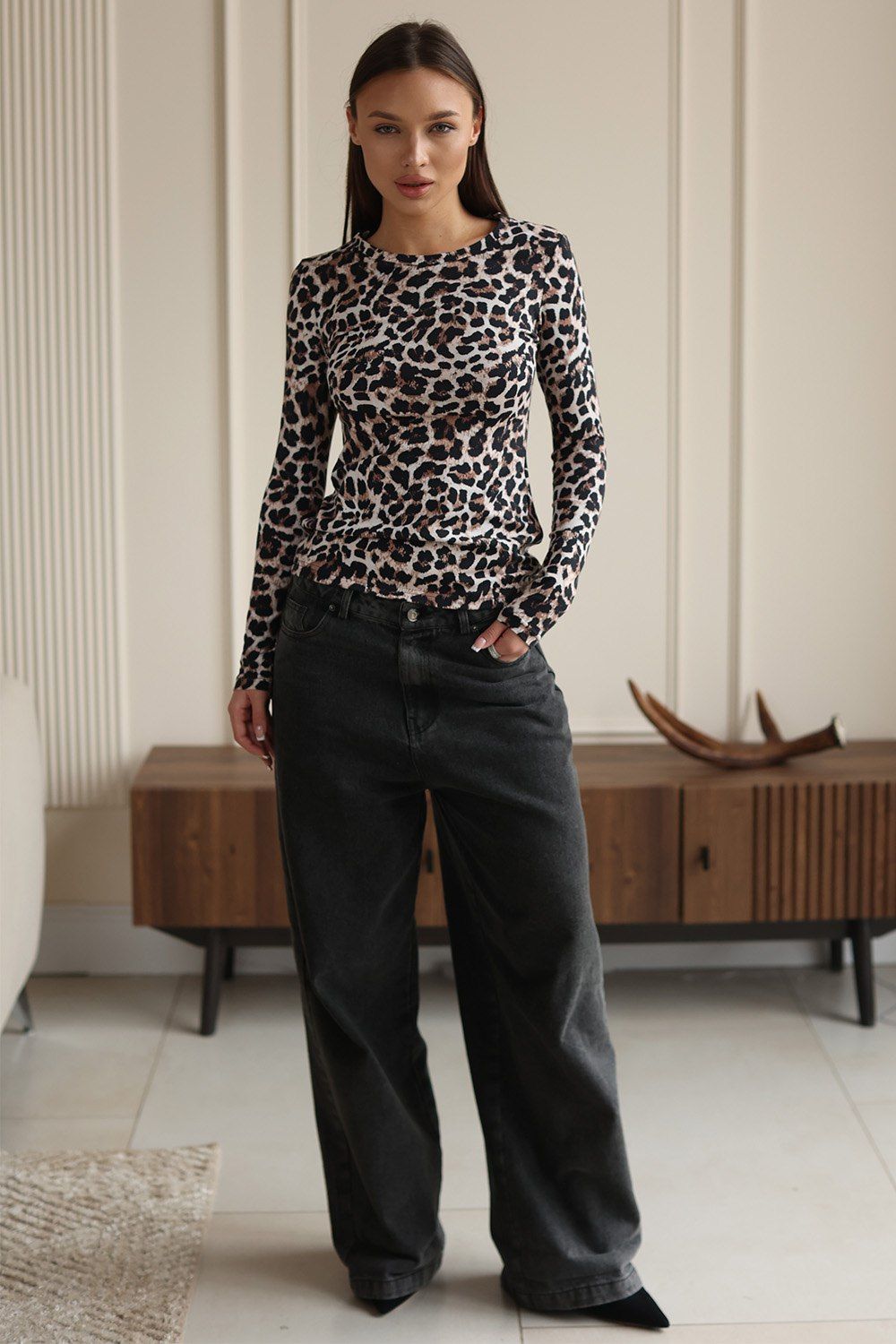 Лонгслив облегающий повседневный skims - леопардовый