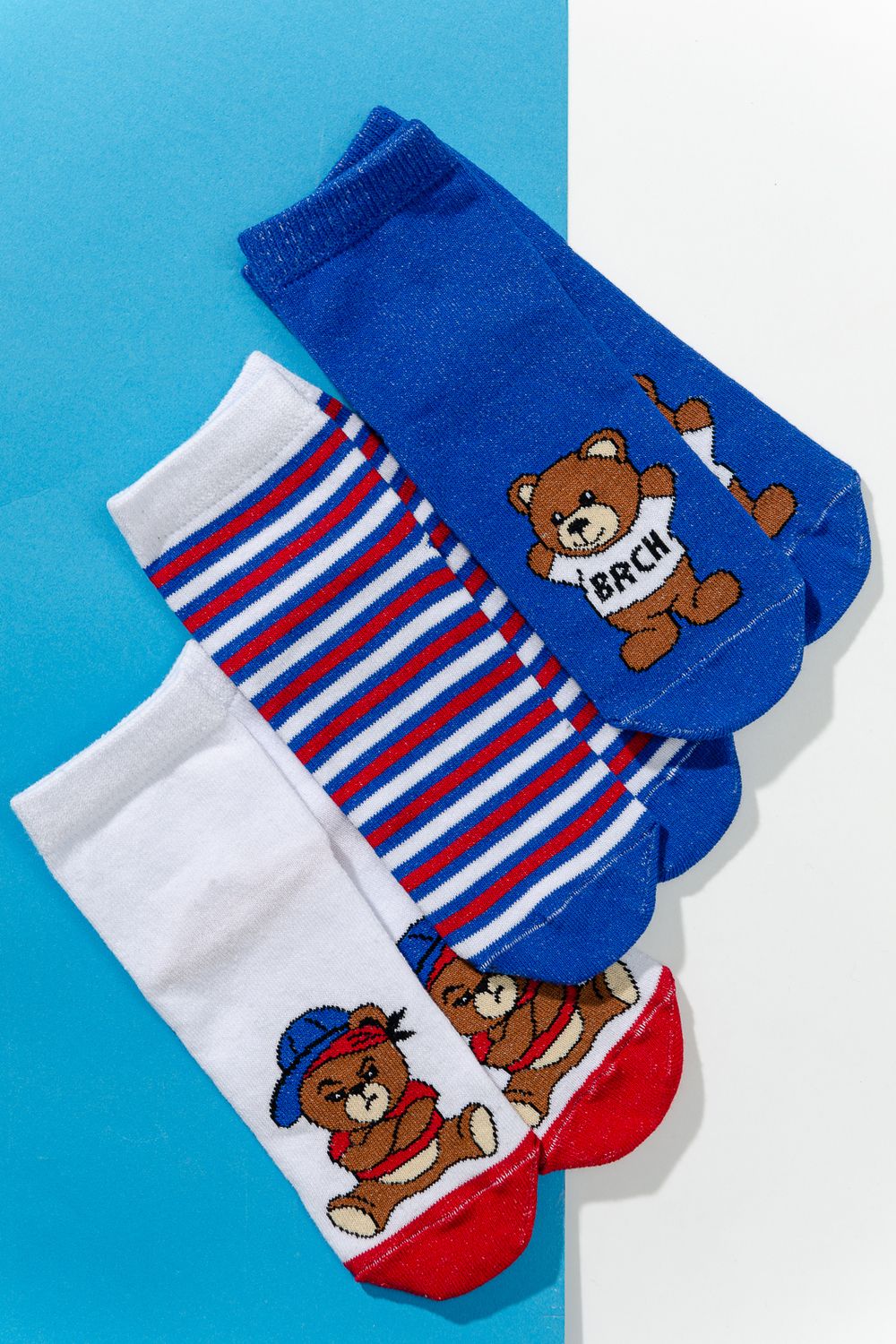 Носки детские Миша (набор 3 пары) - белый, василёк, цветной