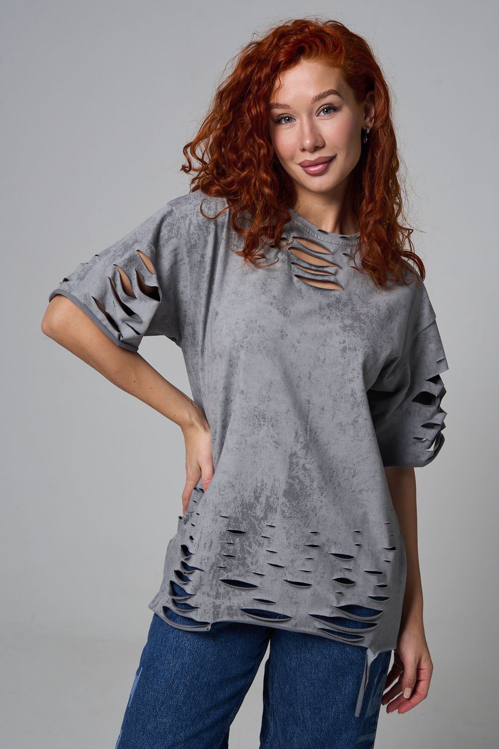 7475 Футболка женская - серый винтаж