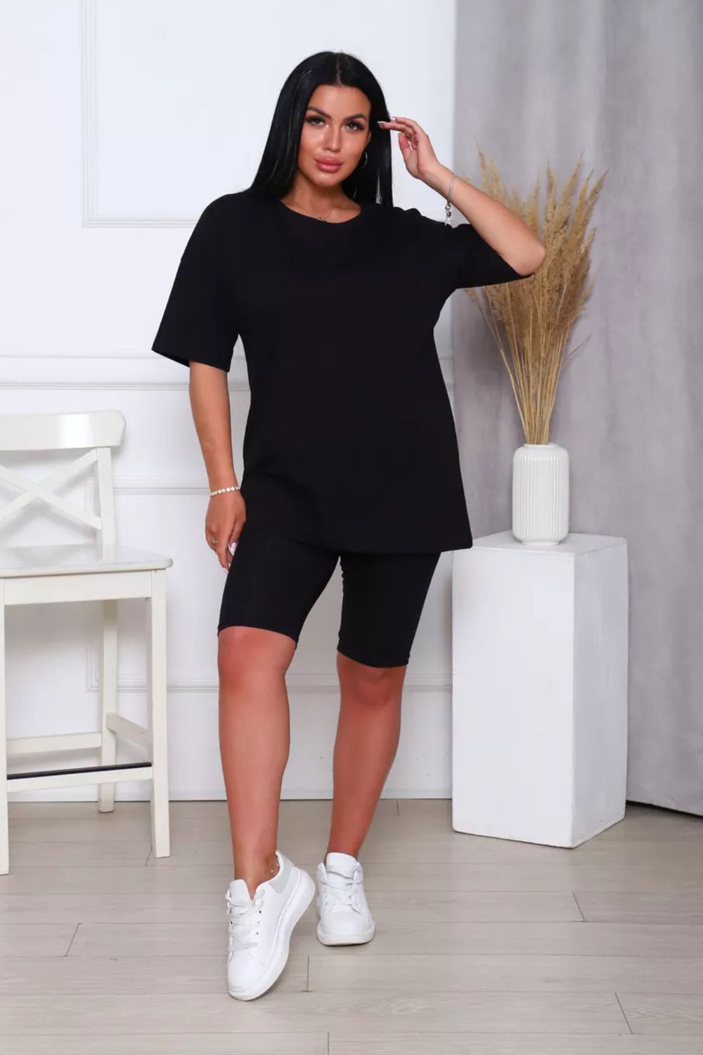 Костюм спортивный футболка и велосипедки КЖ-002 - черный