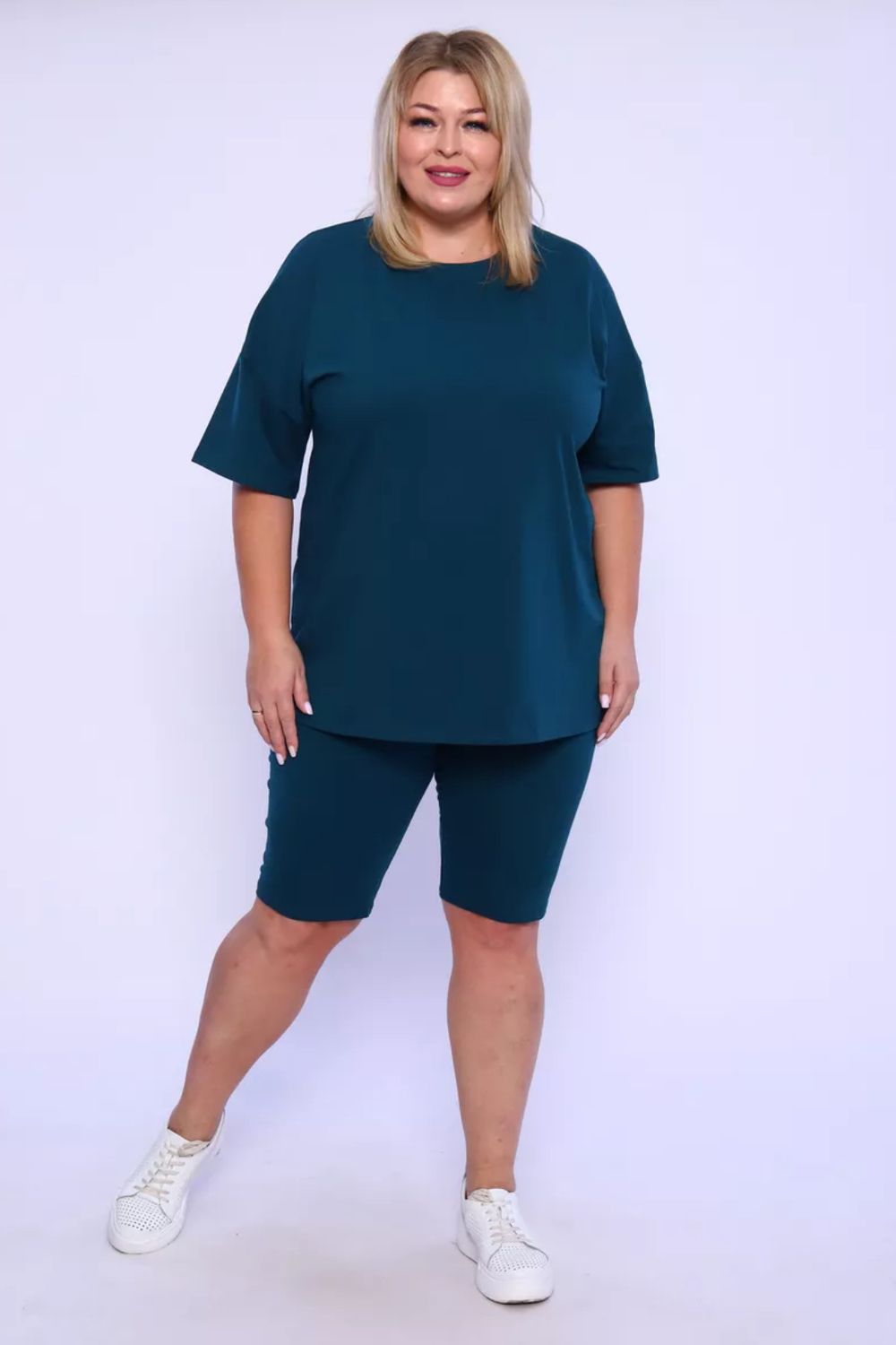 Костюм спортивный футболка и велосипедки КЖ-002 - изумрудный