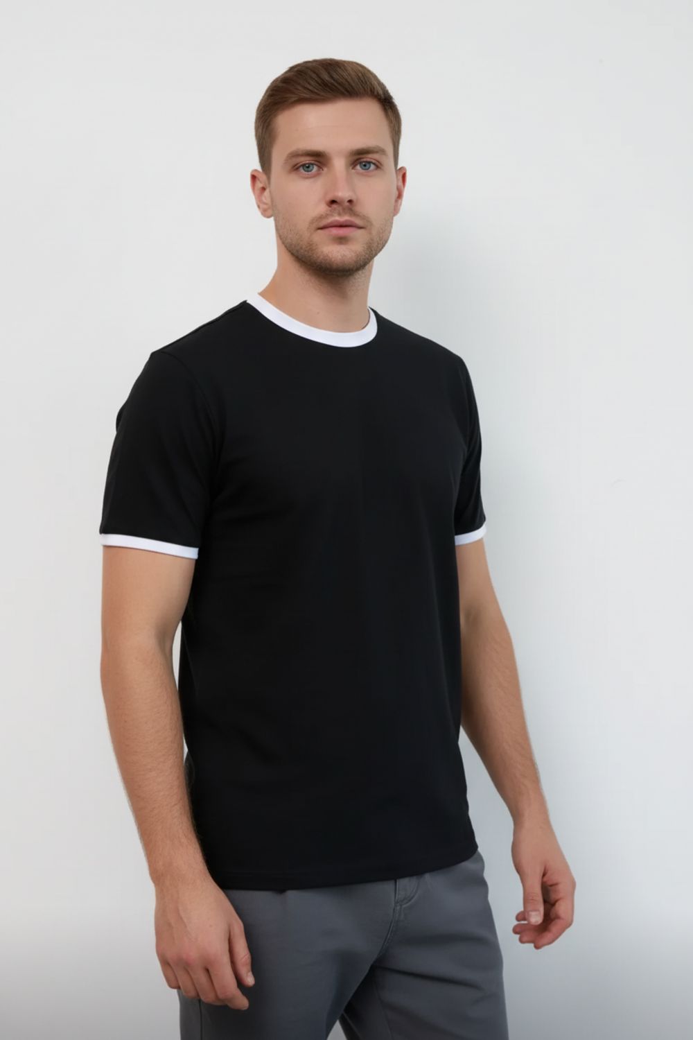 14481 футболка мужская - черный+белый
