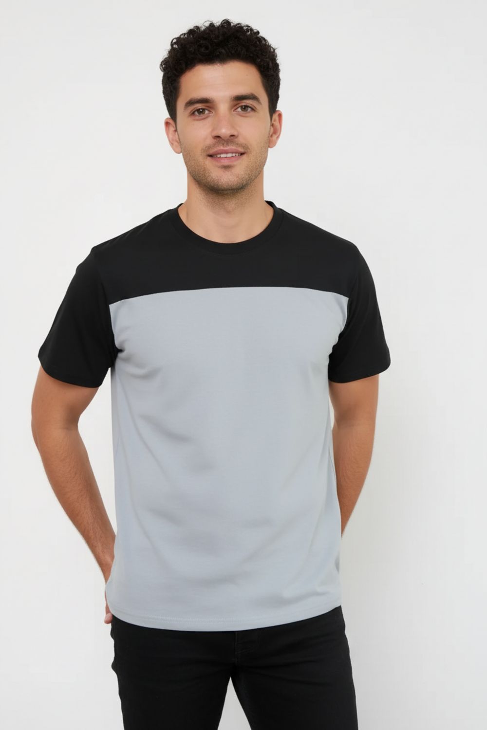 14482 футболка мужская - серый+черный