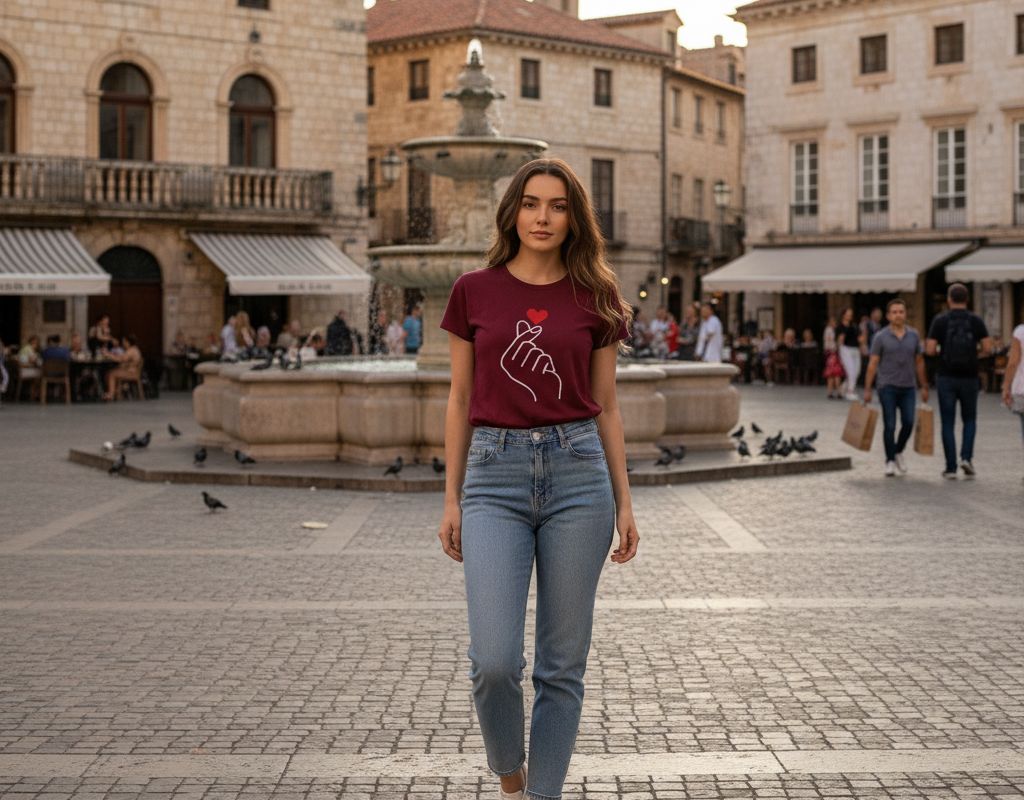 Футболка с корейским жестом Я тебя люблю Арт. 631 - бордовый