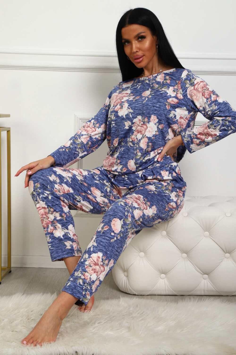 358мс костюм с брюками - голубой