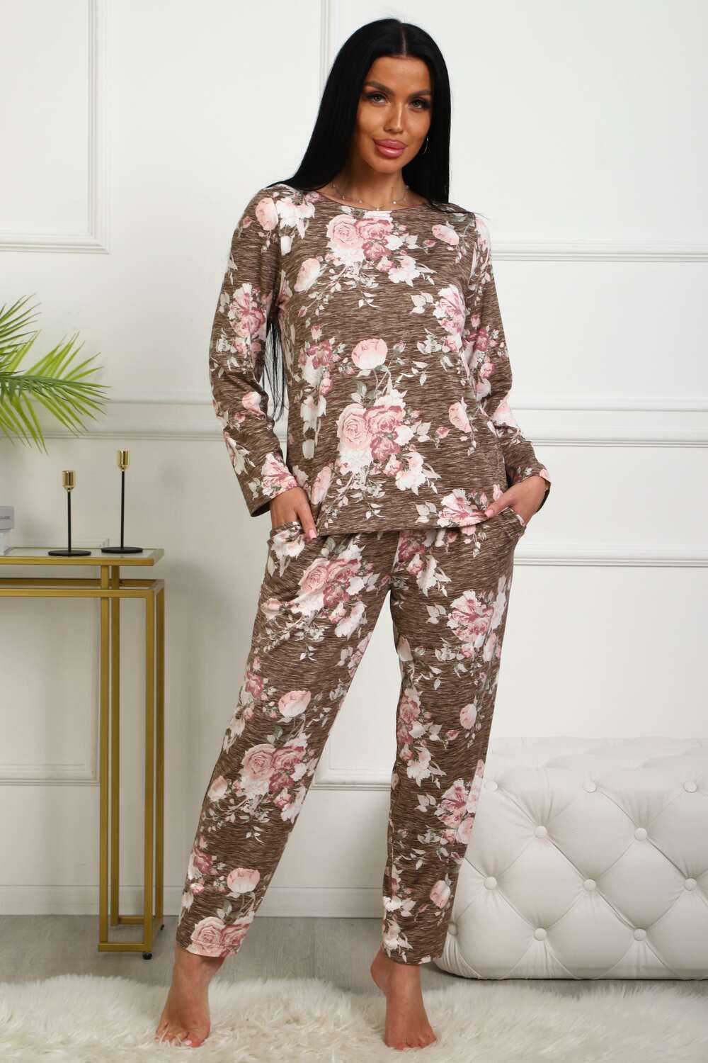 358мс костюм с брюками - коричневый