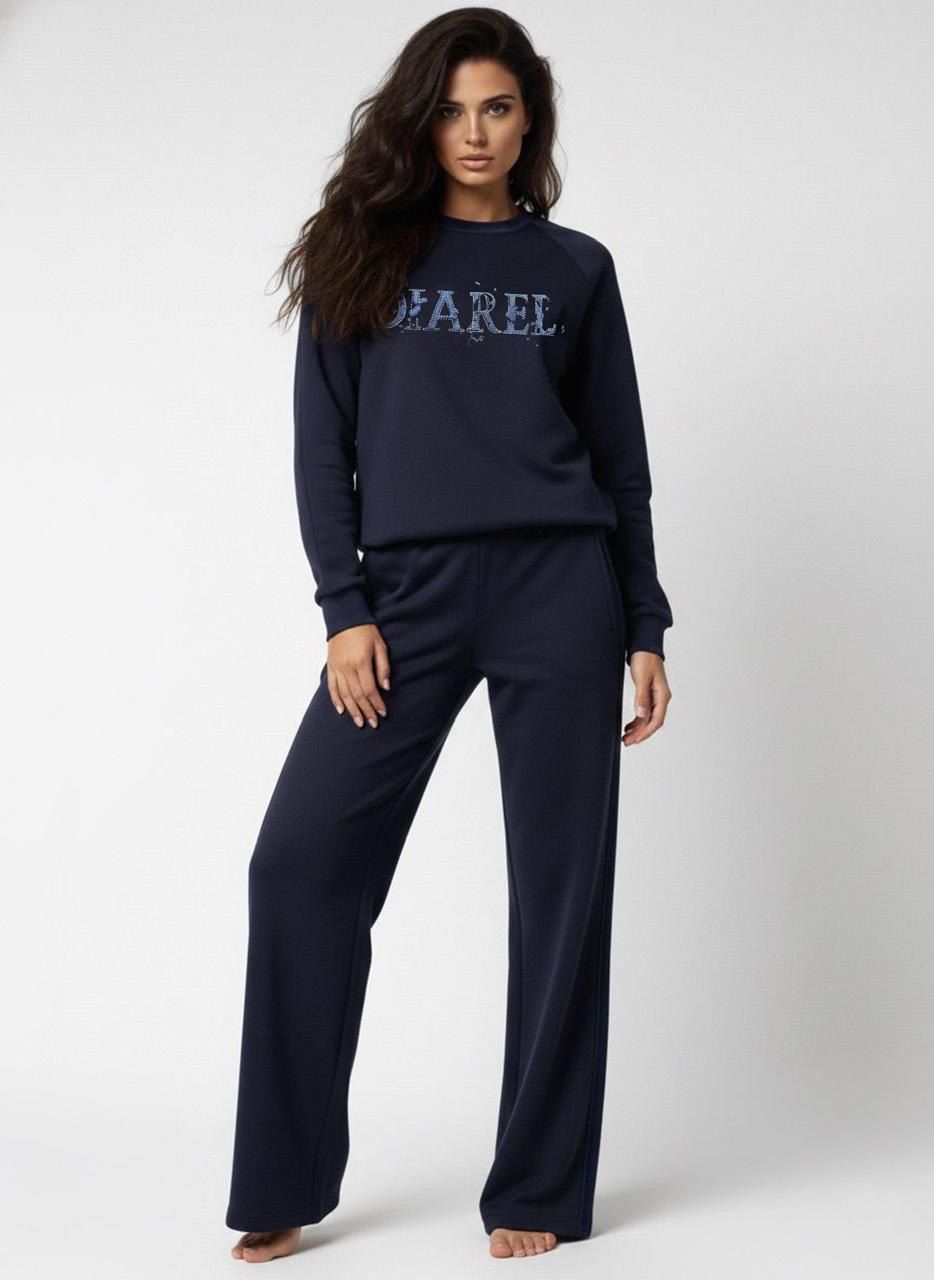 Женский костюм с брюками и худи 408 - темно-синий
