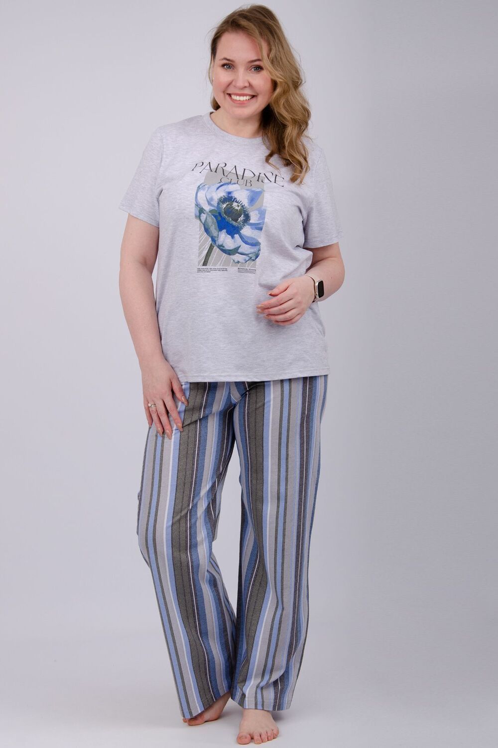 Пижама Флористика 2 - светло-серый