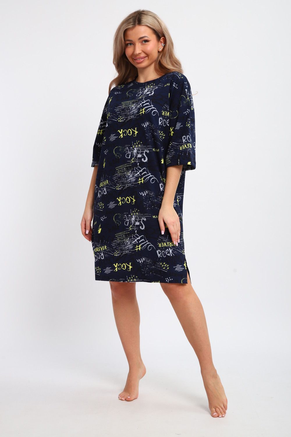 Платье-туника на клепках ТПК-01 - синий-желтый-белый Буквы Star
