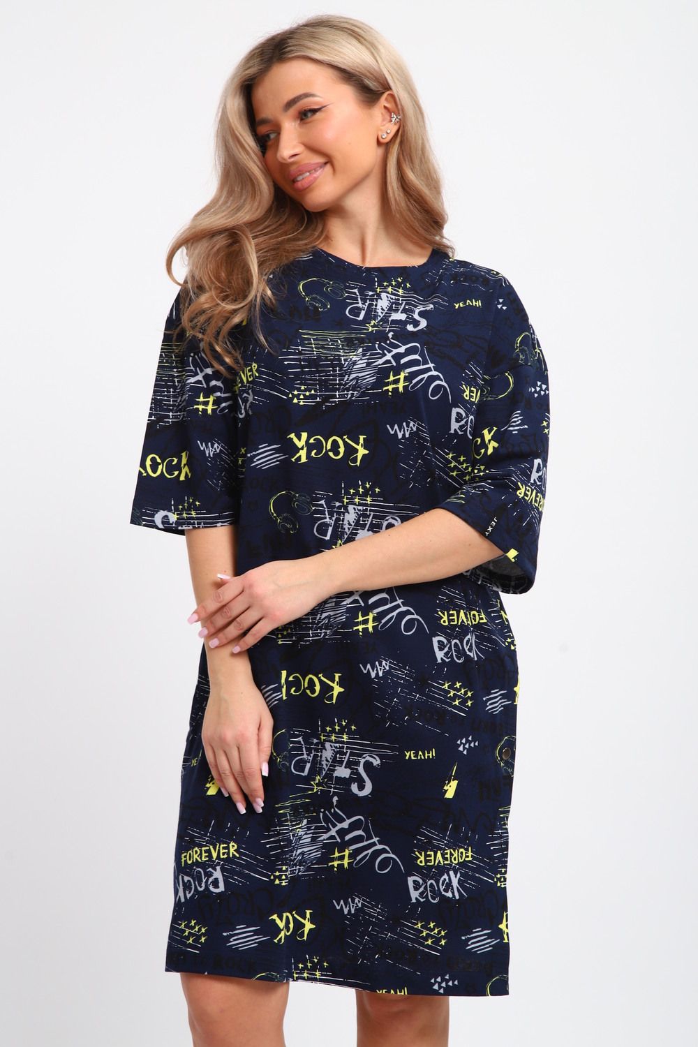 Платье-туника на клепках ТПК-01 - синий/желтый/белый Буквы Star