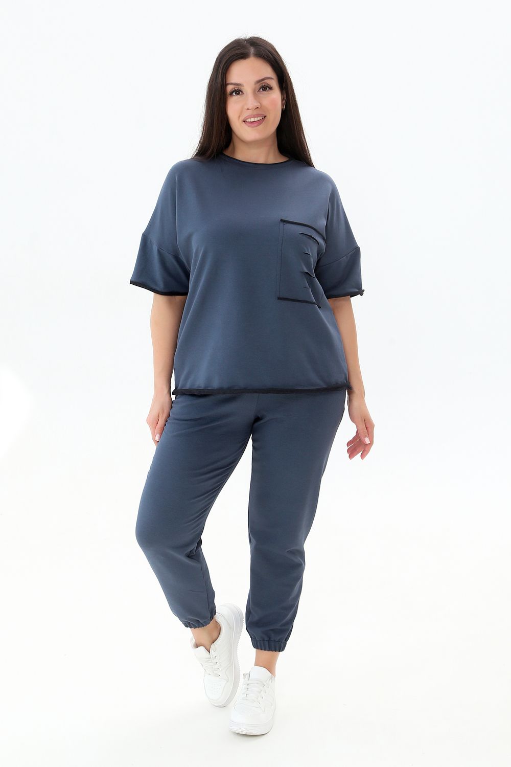 Костюм женский с джоггерами КЖ-005 - темно-синий