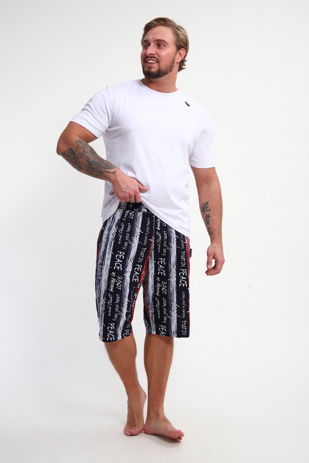 Шорты мужские ШМ-03 - синий-красный-белый Полосы с буквами Love