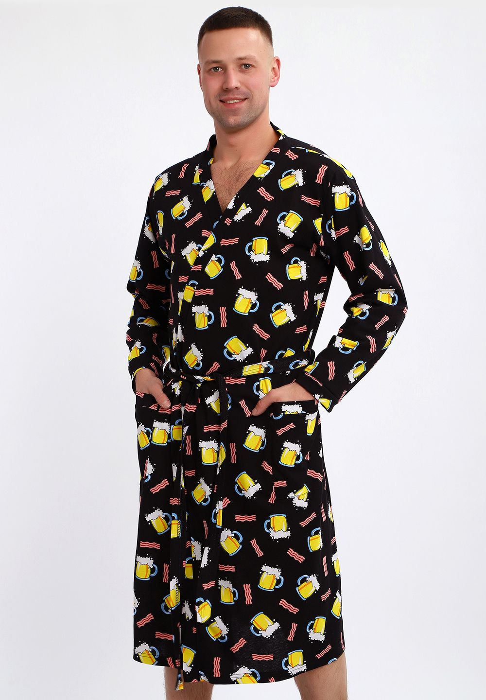 804 Халат мужской Артур - черный-пиво