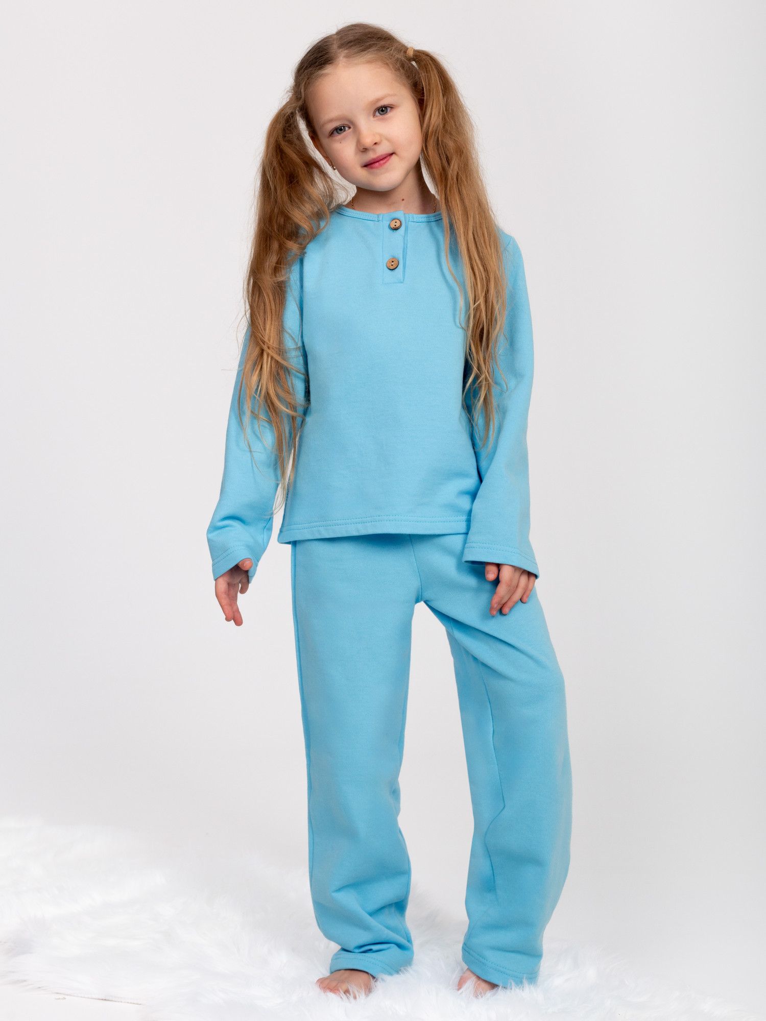 Пижама детская футер начес с брюками СТЕША ГОЛУБОЙ