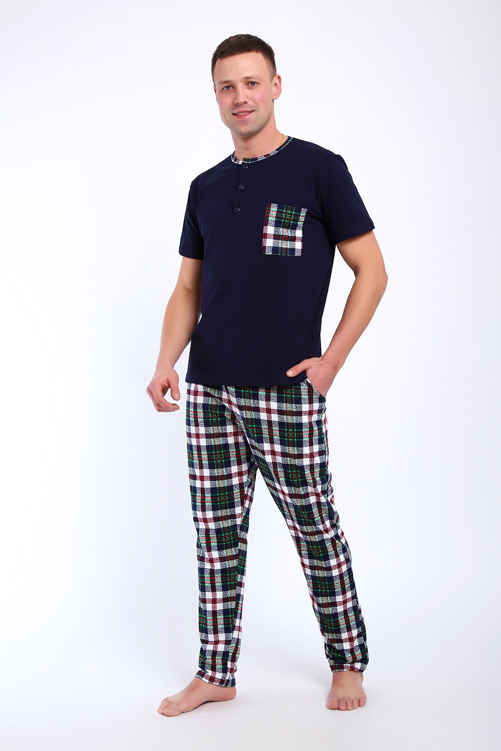 Пижама мужская 24263 - бело-зелёный