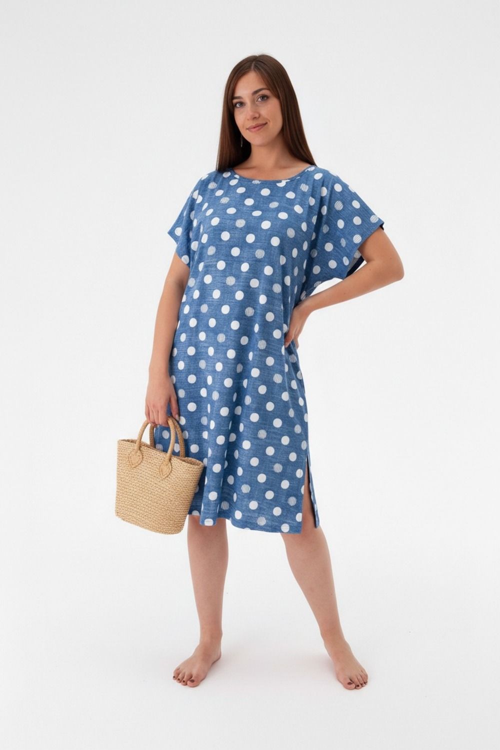 Платье в горох арт. 796 - синий-белый